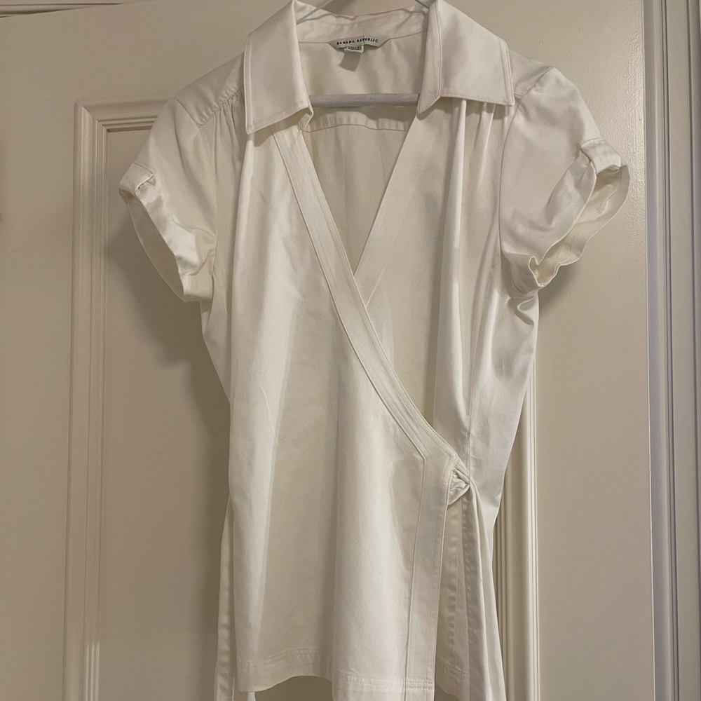 White wrap top with long ties